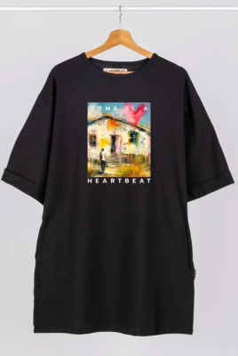 Trumpa suknelė „Home Is A Heartbeat” Drabužiai su spauda  - 2