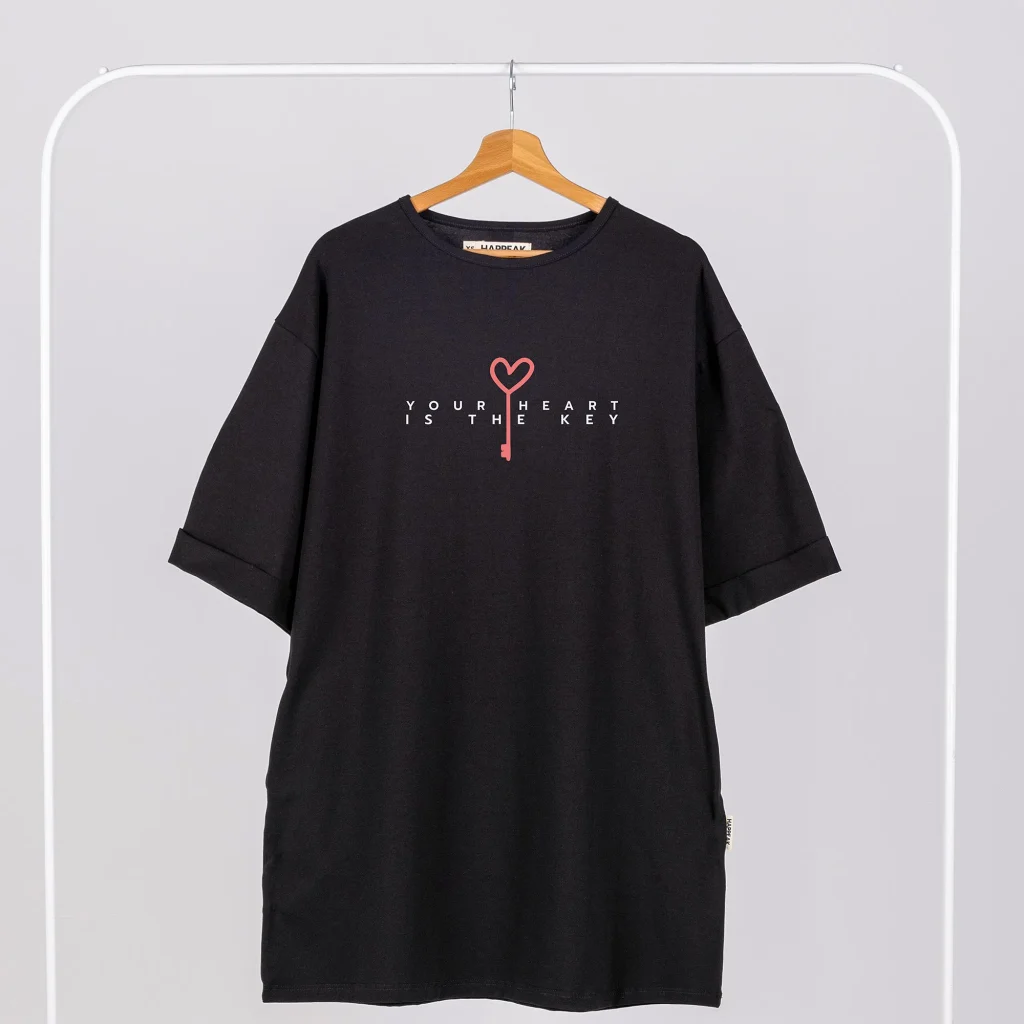 Trumpa suknelė „Heart is the key” Drabužiai su spauda  - 3