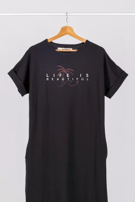 Ilga suknelė „Life is beautiful” Drabužiai su spauda - 2 Ilga suknelė „Life is beautiful” Drabužiai su spauda - 2